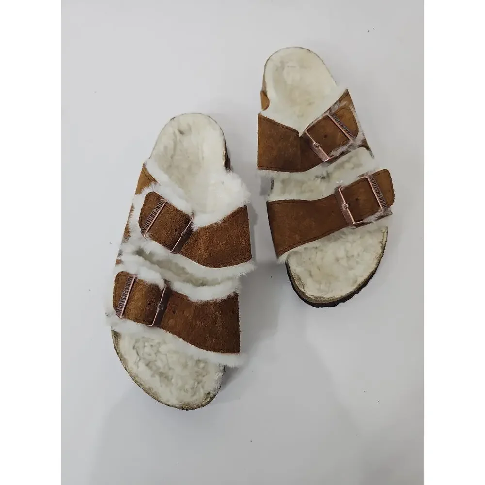 Birkenstock Arizona Shearling Suede Buckle Sandals Size 38/ 7